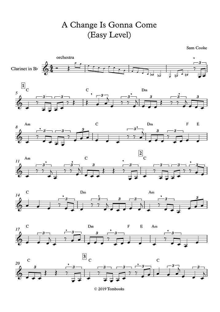 A Change Come (Easy Cooke) - Clarinet Sheet Music