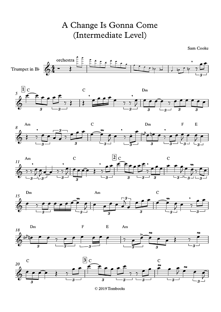 A Change Gonna Come (Intermediate Level) (Sam Cooke) - Trumpet Sheet Music