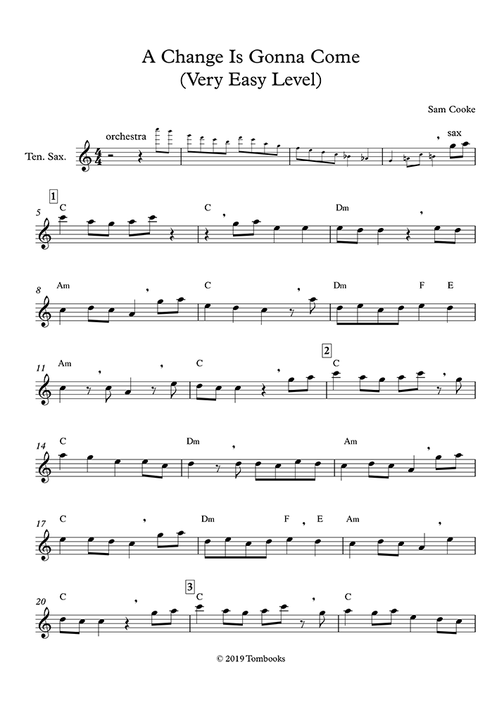A Change is Gonna Come (Very Easy Level, Tenor Sax) (Sam Cooke