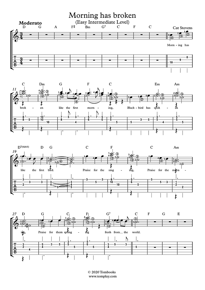 Has Broken (Easy/Intermediate Level, with Orchestra) (Cat Stevens) - Guitar Tabs and Sheet