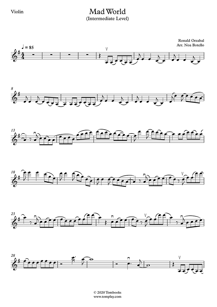 Mad World sheet music for flute solo (PDF-interactive)