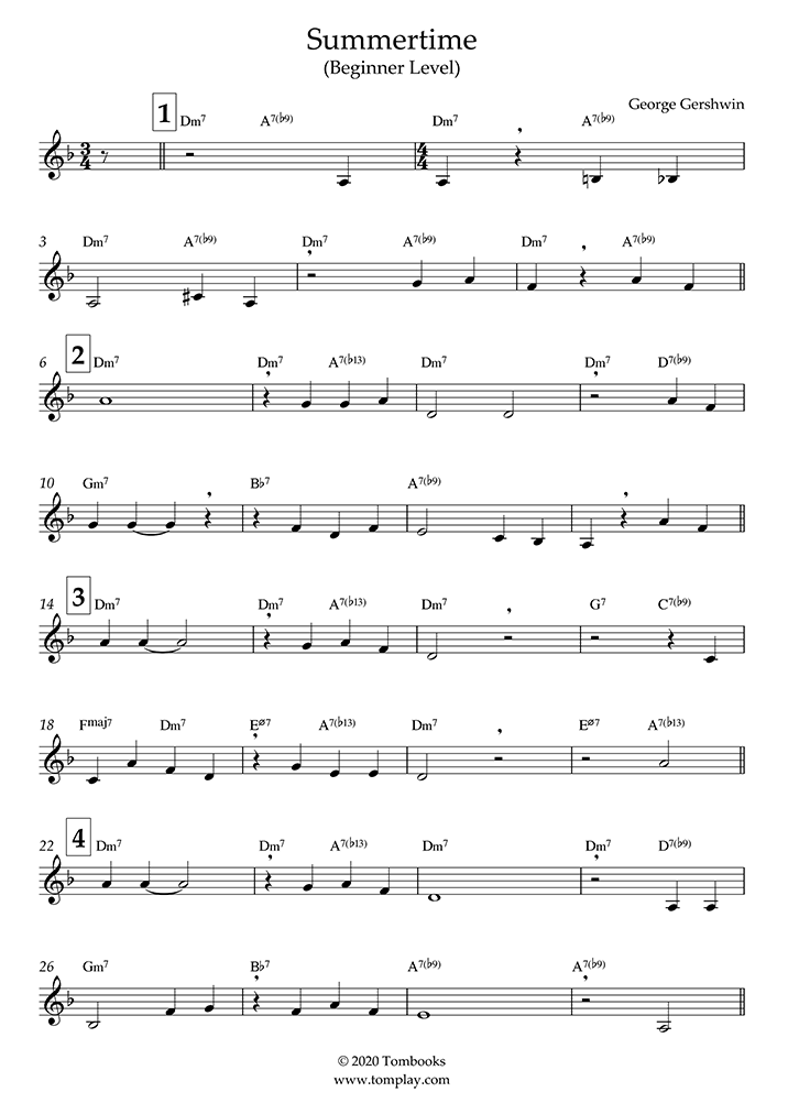 Summertime (Beginner Level, Fitzgerald) (Gershwin) Sheet Music