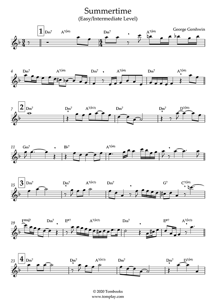 Summertime (Easy/Intermediate Level, Fitzgerald) (Gershwin) Flute