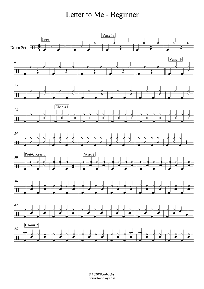 Letter to Me (Beginner Level) (Brad Paisley) - Drums Sheet Music