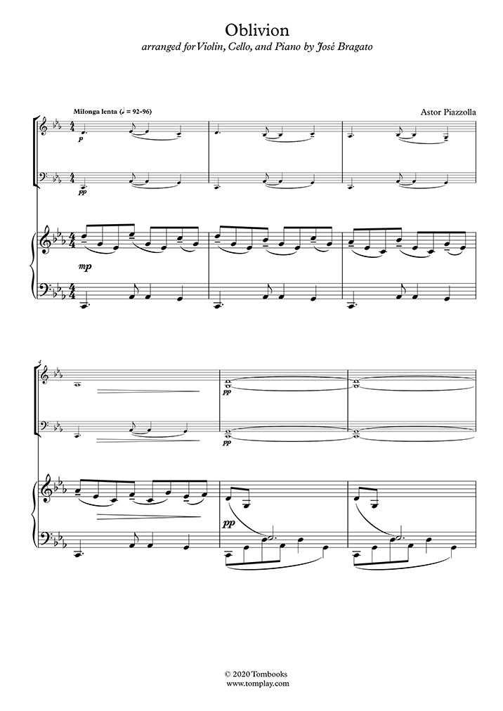 Prohibir tenga en cuenta conductor Oblivion (Piazzolla Astor) - Partitura Piano