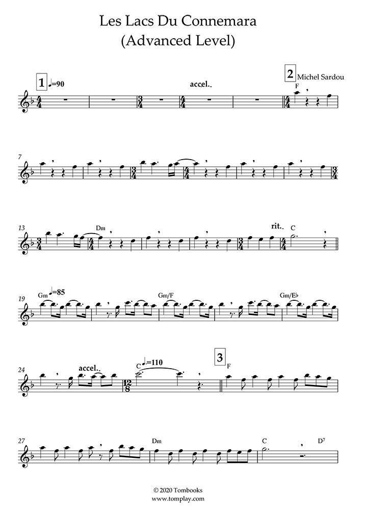 Les Lacs du Connemara (Advanced Level) (Sardou Michel) - Clarinet Sheet  Music