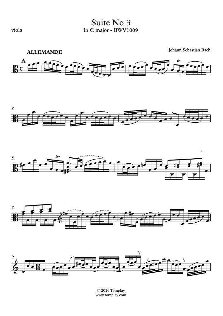 instead Turn down option Suite No. 3 in C major (Adapted for viola), BWV 1009 - II. Allemande (Bach)  - Viola Sheet Music