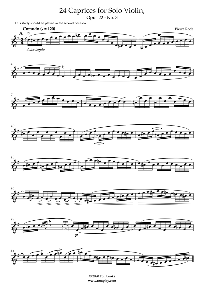 Postbode Geven Ga naar het circuit 24 Caprices for Solo Violin, Opus 22 - No. 3 (Rode) - Violin Sheet Music