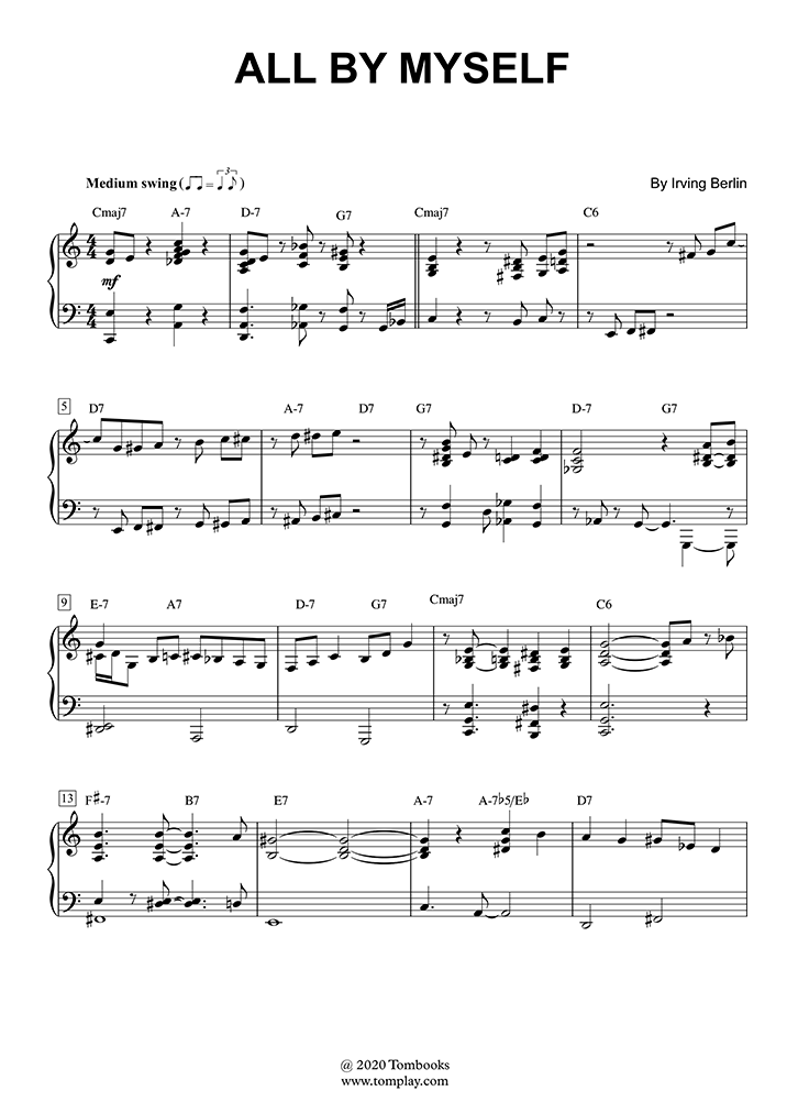 All By Myself (Advanced Level, Solo Piano) (Berlin) - Piano Sheet Music