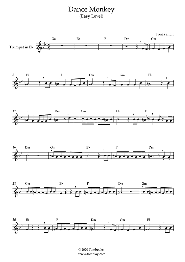 nødsituation Størrelse Følg os Dance Monkey (Easy Level) (Tones And I) - Trumpet Sheet Music