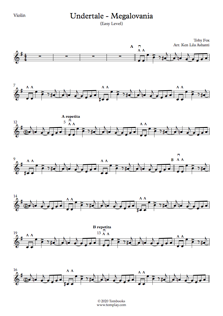 nægte lukker stille Undertale - Megalovania (Easy Level) (Toby Fox) - Violin Sheet Music