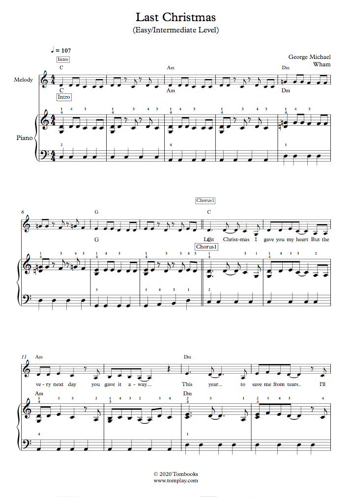 Kent tifón algodón Last Christmas (Nivel Fácil/Intermedio, Piano Solo) (George Michael) - Partitura  Piano