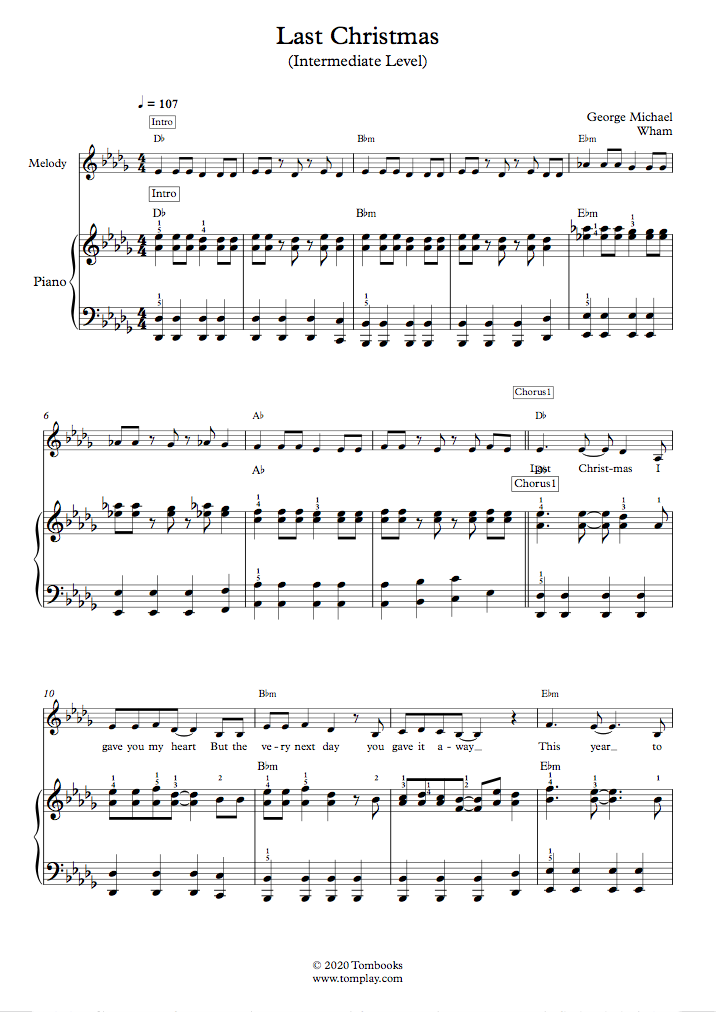 Cuerda diluido Preguntarse Last Christmas (Nivel Intermedio, Piano Solo) (George Michael) - Partitura  Piano