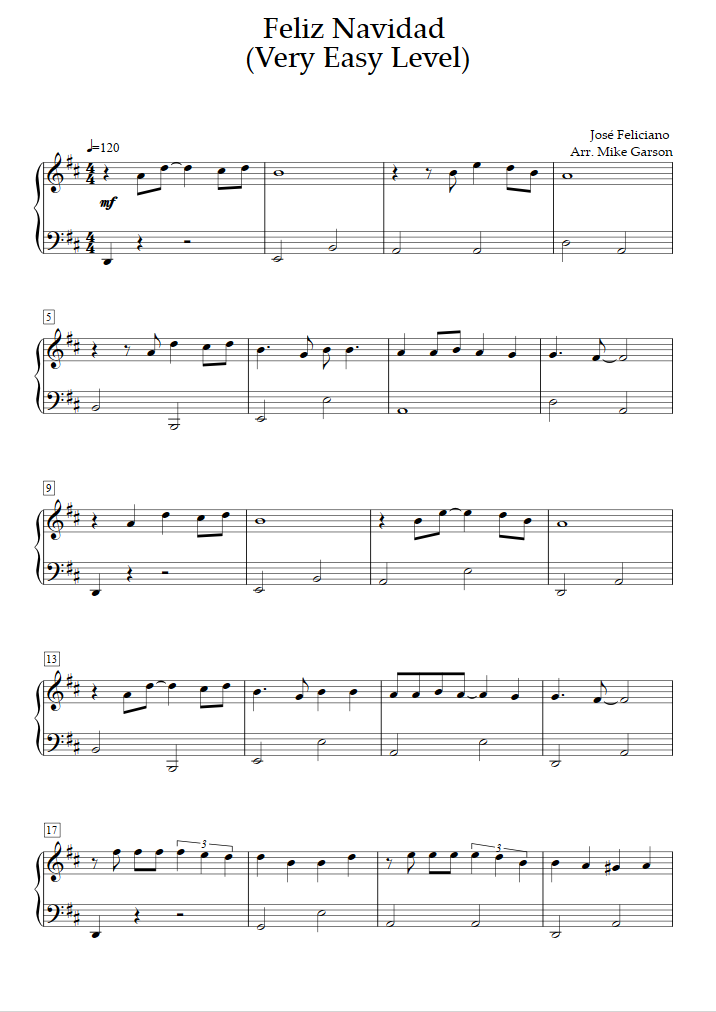 Terraplén parálisis Duplicación Feliz Navidad (Nivel muy Fácil) (José Feliciano) - Partitura Piano