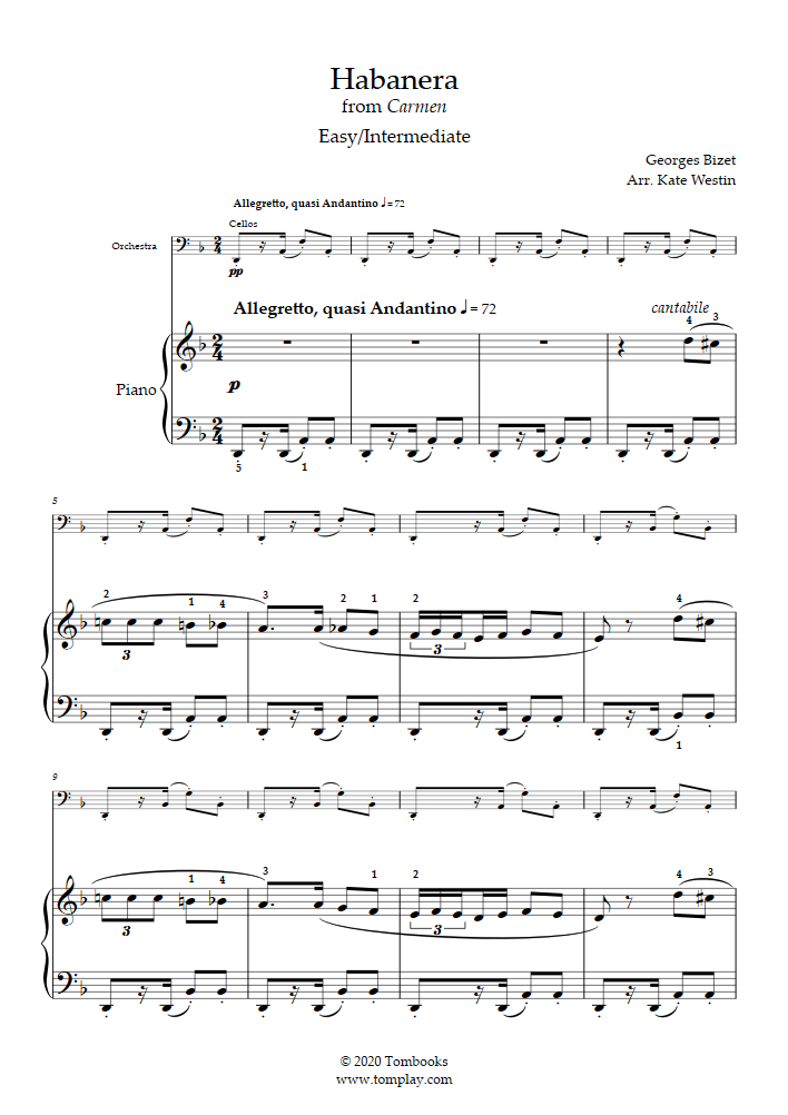 Cambio parásito pakistaní Carmen - Habanera (Nivel Fácil/Intermedio, con Orquesta) (Bizet) - Partitura  Piano
