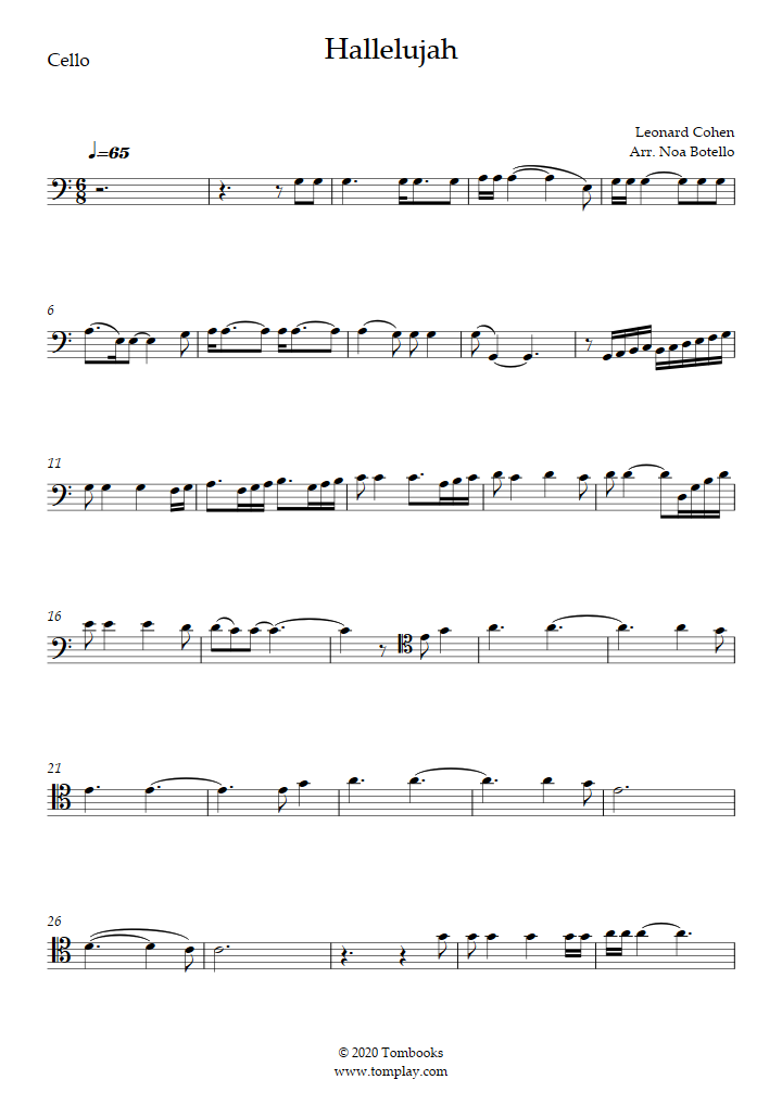 Hallelujah (Intermediate/Advanced Level) (Leonard Cohen) - Cello Sheet ...