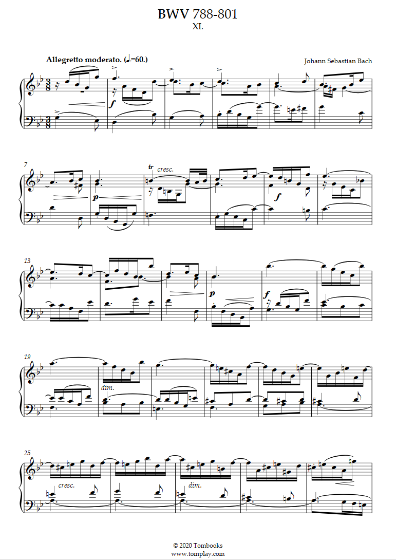 797　シンフォニア　ピアノ　(バッハ)　第2番　ト短調　(エッシェンバッハの演奏音源付き)　BWV.　楽譜