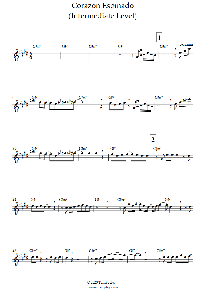 Corazon Espinado (Intermediate Level) (Santana) - Clarinet Sheet Music