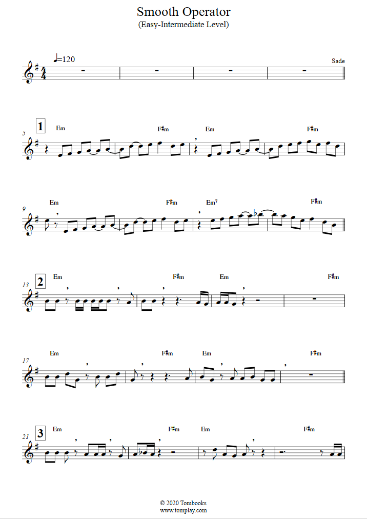 Smooth Operator (Easy/Intermediate Level, Tenor Sax) (Sade) - Saxophone Sheet  Music