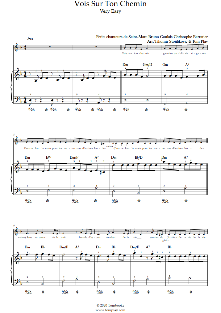 Les Choristes - Vois sur ton chemin (Piano très facile pour enfants ou  débutants) 