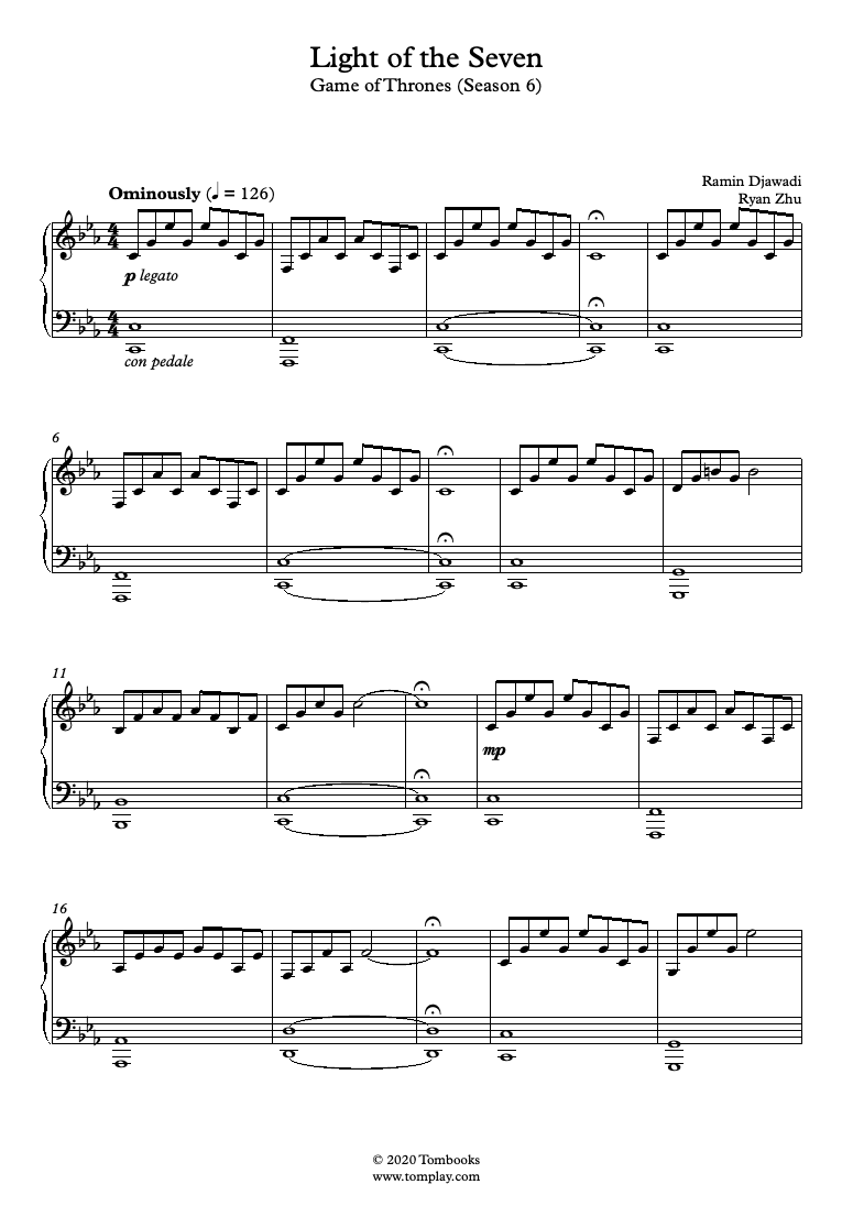 Husarbejde Vandre kul Game of Thrones - Light of the Seven (Advanced Level) (Djawadi) - Piano  Sheet Music