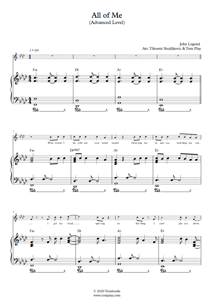 ▷ All of Me Partitura Piano Facil