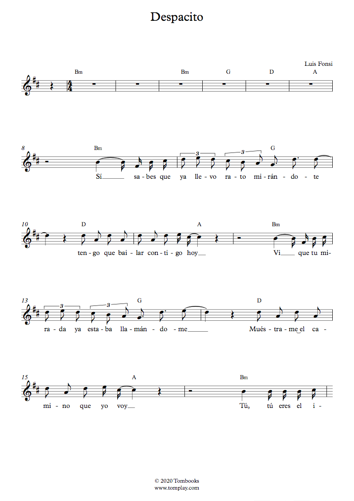 Despacito - Partitura para Piano Fácil en PDF - La Touche Musicale