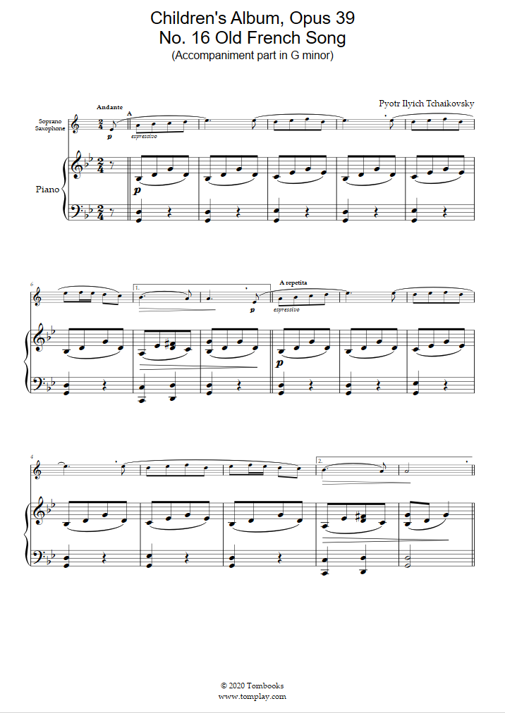 Score Vieille chanson Française - Pyotr Ilyich Tchaikovsky