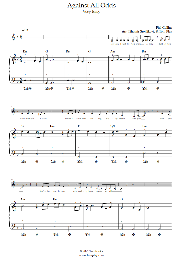 Against All Odds- Phil Collins Sheet music for Piano, Vocals