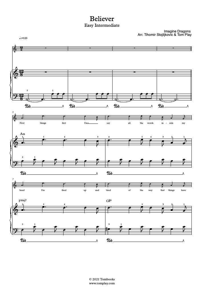 ▷ Believer Partitura Piano Facil