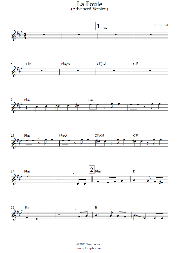 La foule (Advanced Level, Tenor Sax) (Edith Piaf) - Saxophone Sheet Music