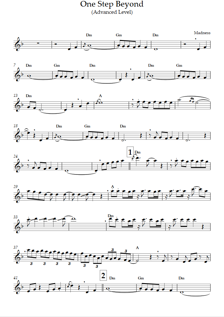 One Step Beyond (Advanced Level) (Madness) - Clarinet Sheet Music