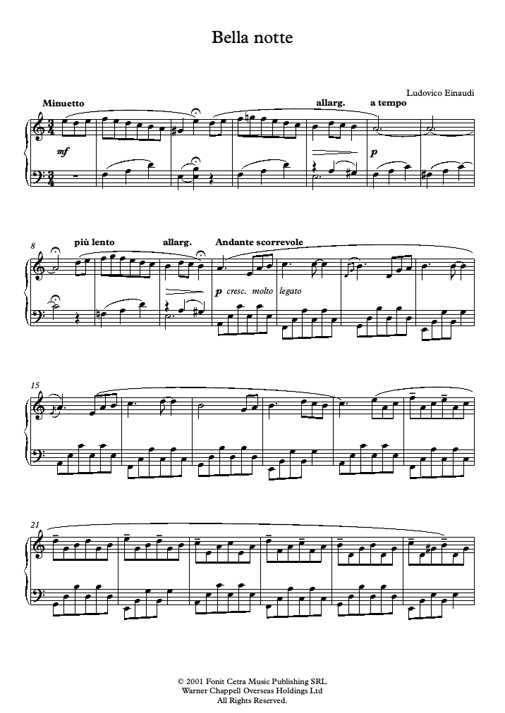 Bella notte (Einaudi) - Piano Sheet Music