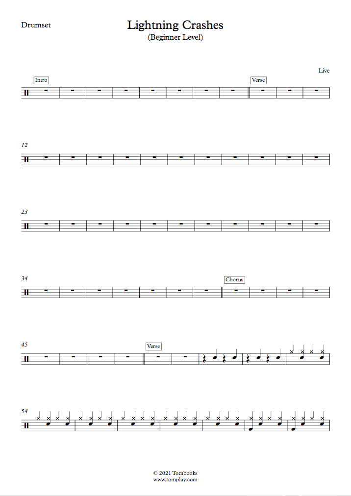 Lightning Crashes Sheet Music, Live