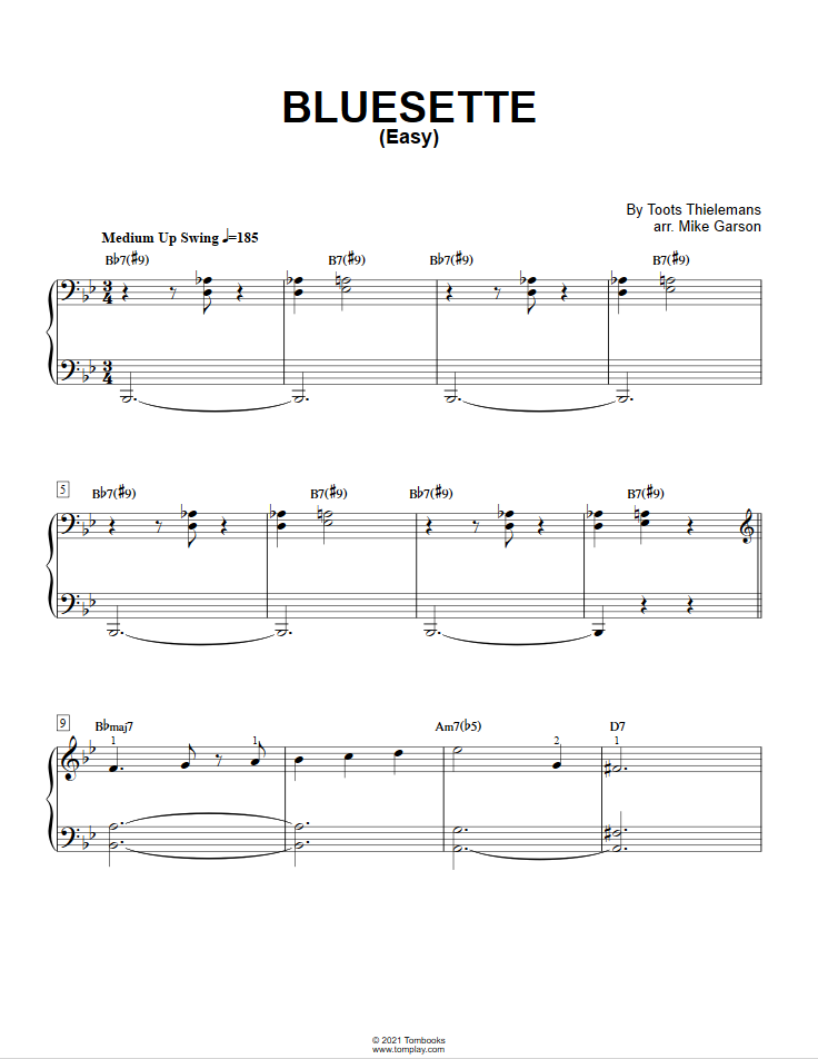 Bluesette (Easy Level, with Orchestra) (Toots Thielemans) - Piano Sheet ...