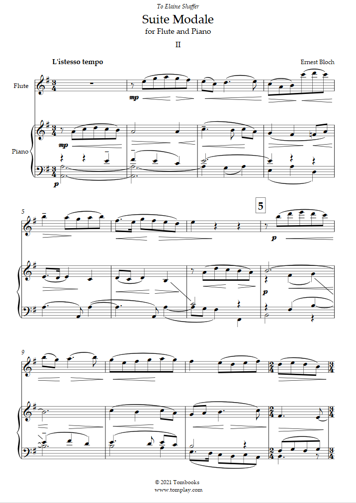 Suite modale, B.95 – II. L'istesso tempo (Bloch) - Flute Sheet Music
