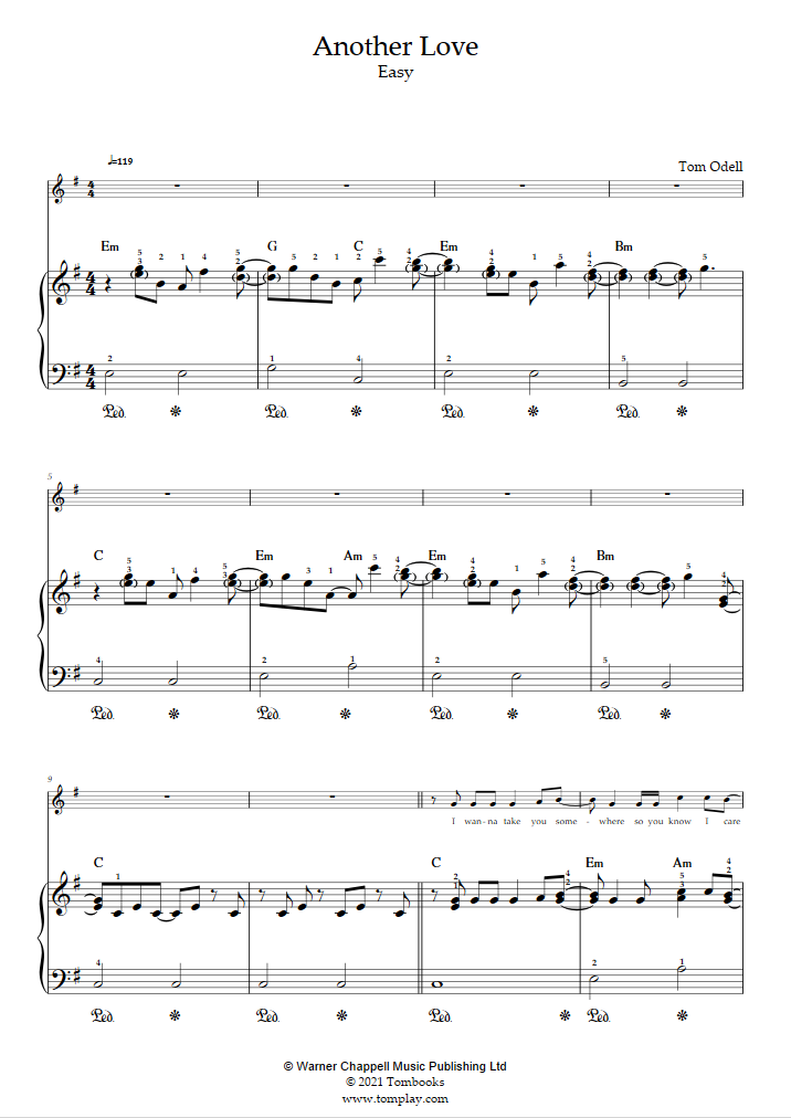 Tom Odell Another Love Sheet Music (Leadsheet) in E Minor (transposable)  - Download & Print - SKU: MN0135882