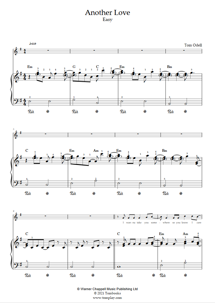 Another love – Tom Odell - Partitura Piano e Flauta Sheet music for Piano,  Flute (Piano-Voice)