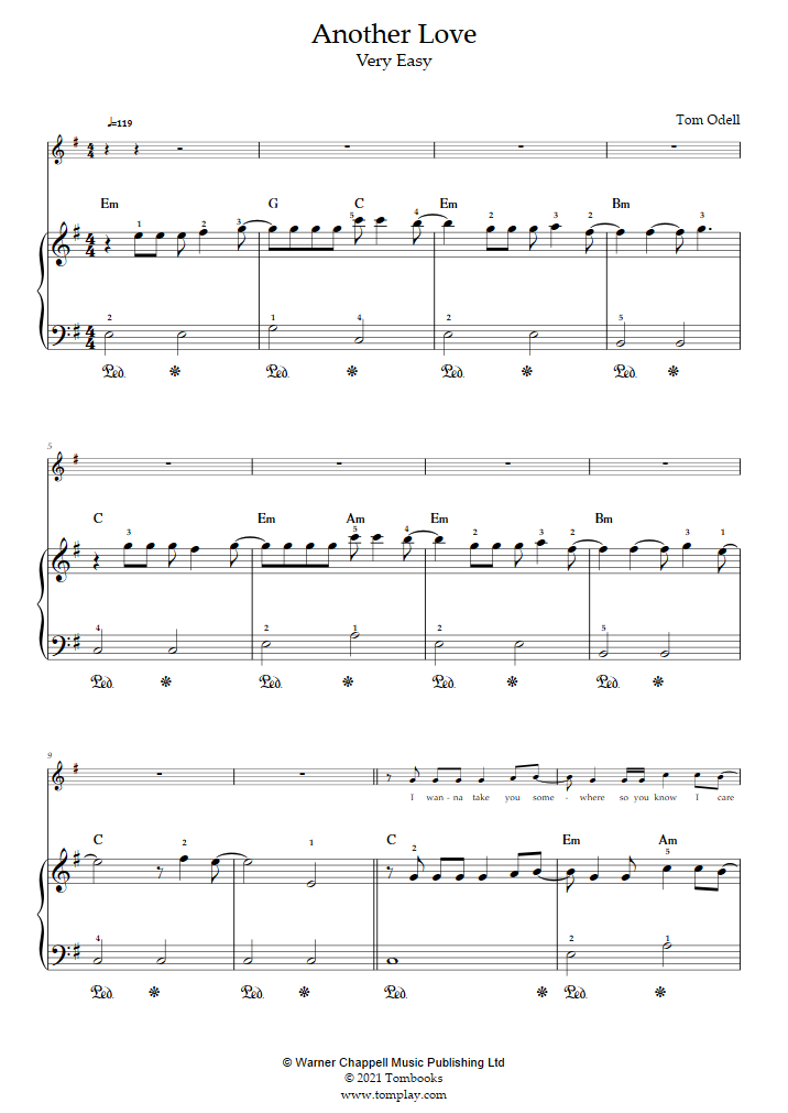 Another Love (Easy Level) (Tom Odell) - Cello Sheet Music