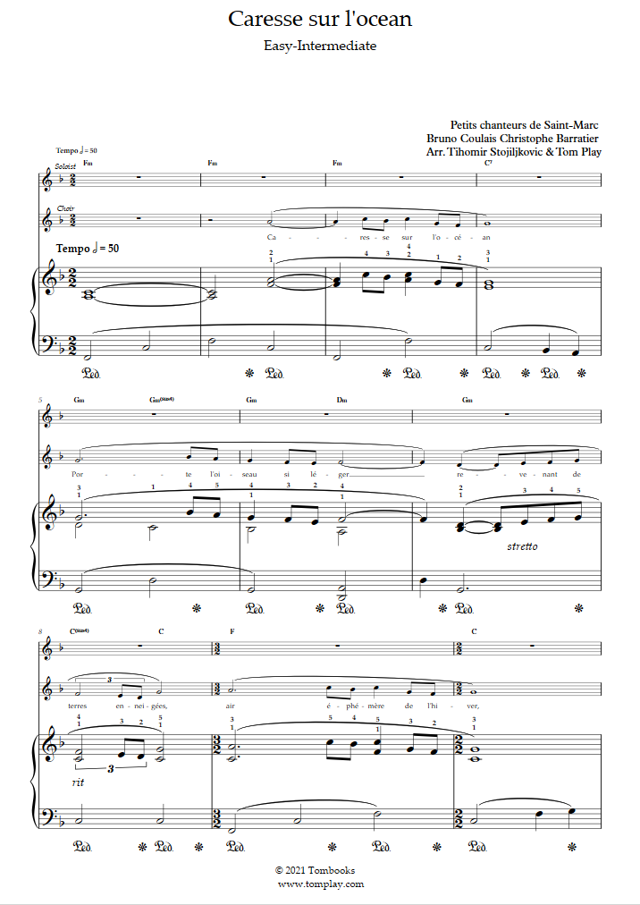 Contribuir atleta suficiente Les Choristes - Caresse sur l'océan (Nivel Fácil/Intermedio, Piano Solo)  (Bruno Coulais) - Partitura Piano