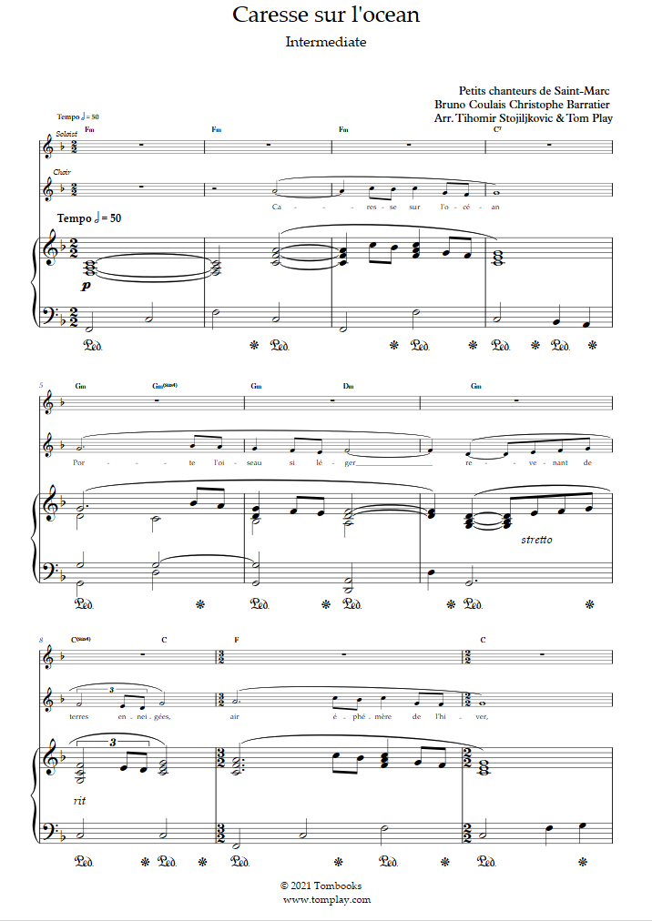 Les Choristes - Vois sur ton chemin (niveau intermédiaire, avec orchestre)  (Bruno Coulais) - Partition Piano