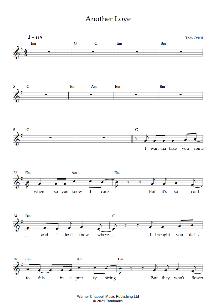 Another love – Tom Odell (Tenor saxophone) Sheet music for Saxophone tenor  (Solo)