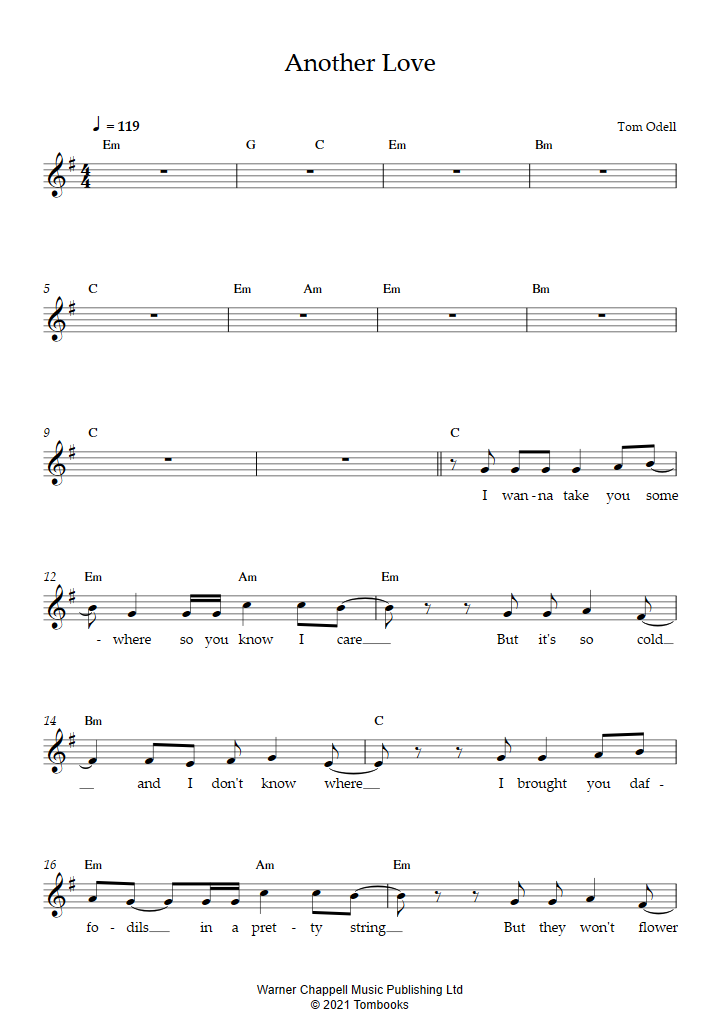 Another love – Tom Odell - Partitura Piano e Flauta Sheet music for Piano,  Flute (Piano-Voice)