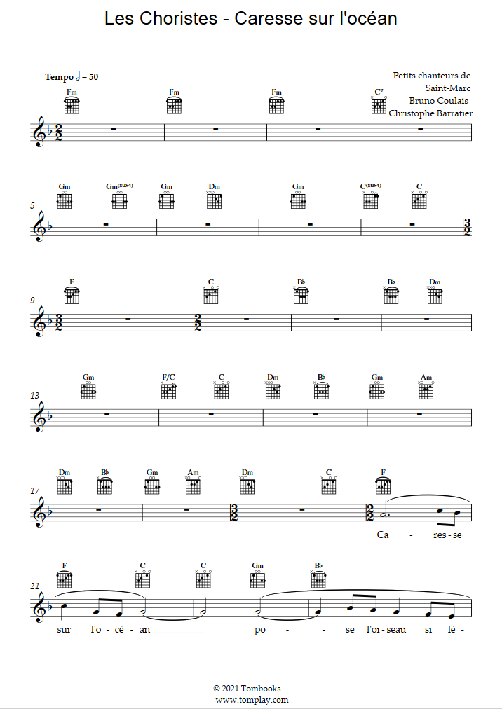 Les Choristes - Caresses Sur L ocean  Partitions de piano, Partition  musique, Partition