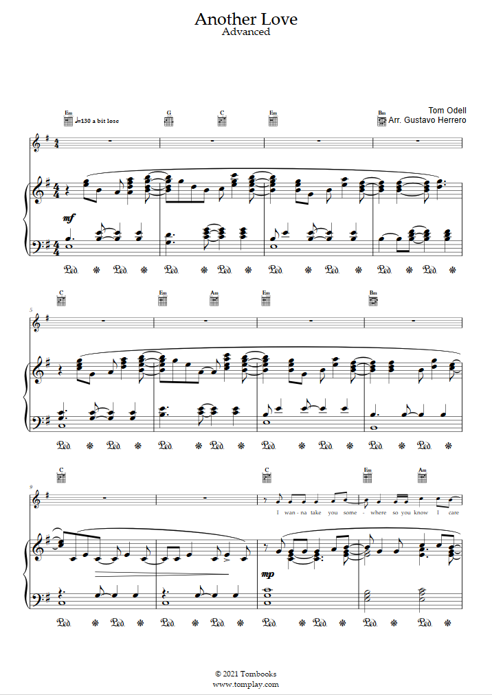 Ung dame Merchandising Zoologisk have Another Love (Advanced Level, Solo Piano) (Tom Odell) - Piano Sheet Music