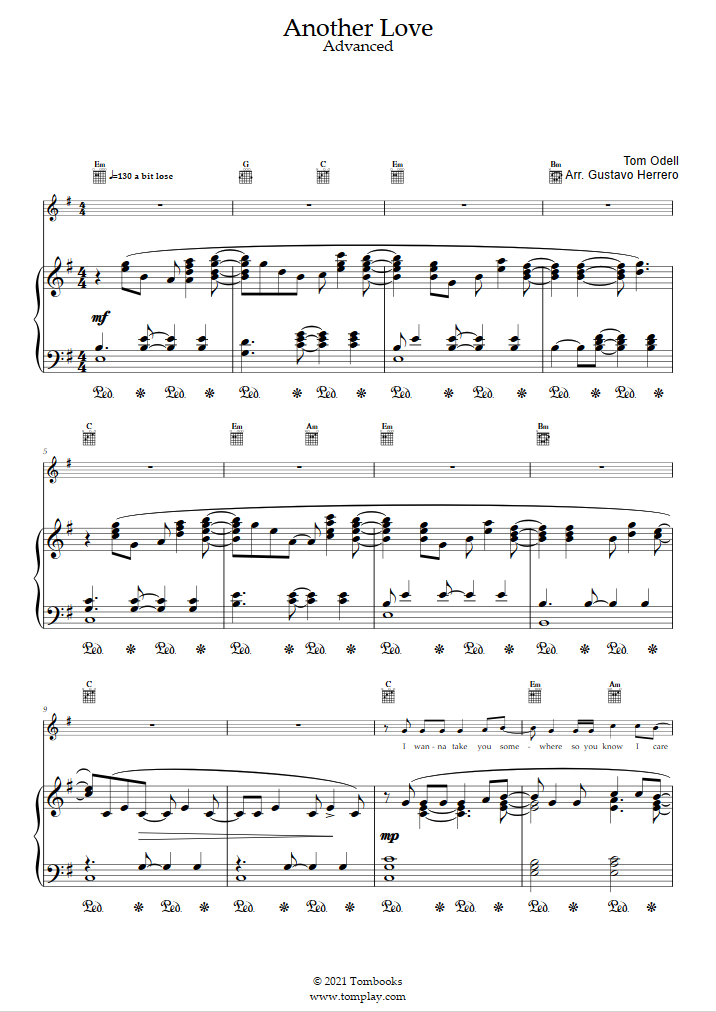 Another Love - Tom Odell (Professional) Sheet music for Piano (Solo)