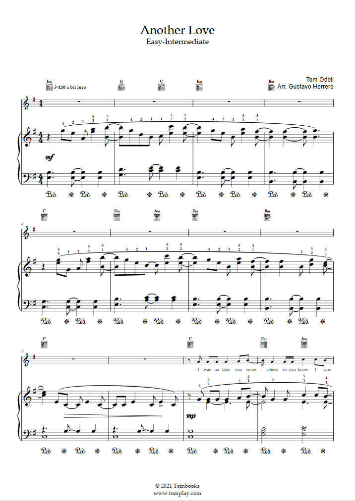 Tom Odell Another Love Sheet Music (Piano Solo) in E Minor - Download &  Print - SKU: MN0122971
