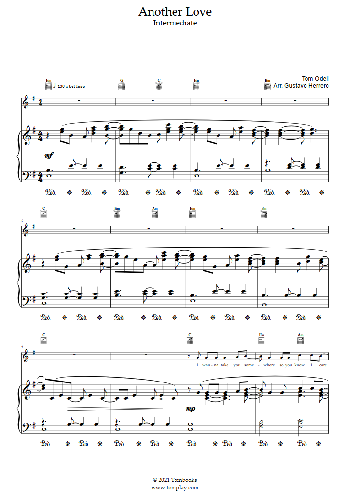 Another love – Tom Odell - Partitura Piano e Flauta Sheet music