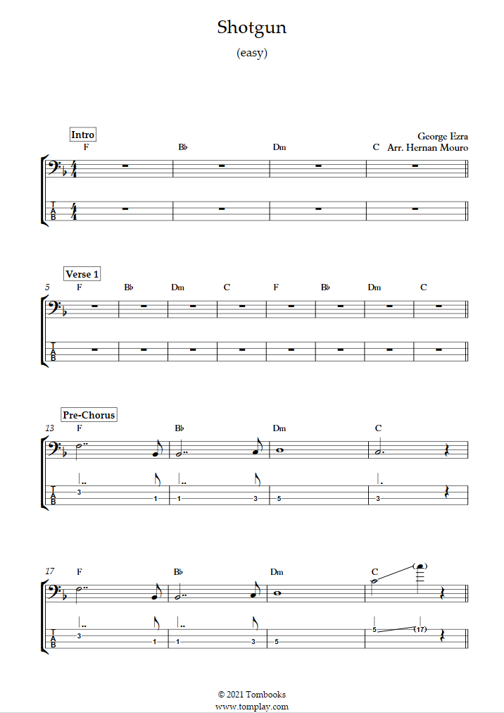 Shotgun - George Ezra - Easy Piano Sheet music for Piano (Solo