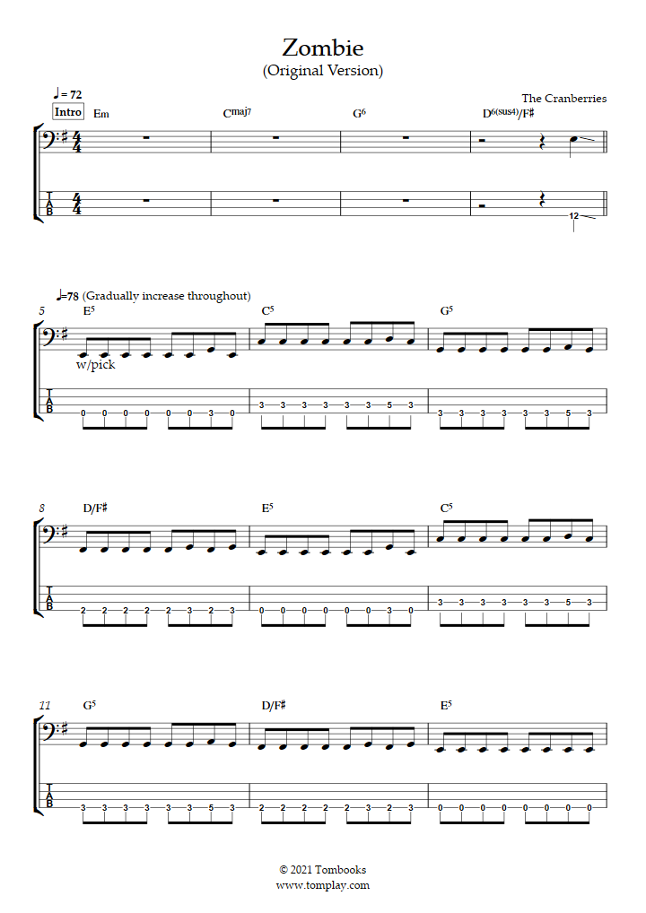 Super Partituras - Zombie v.2 (The Cranberries), sem cifra